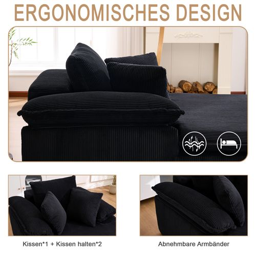 Canapé Relax Sans Cadre 46 Cm Noir En Velours Côtelé Pour Lecture