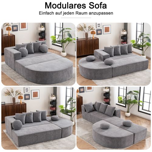 Canapé Modulable Cloud Gris En Chenille, Assises Profondes Et Confortables