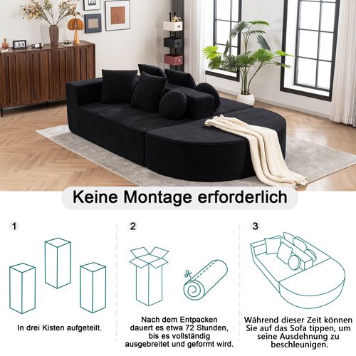 Canapé Compressé Modulable En Chenille, Noir