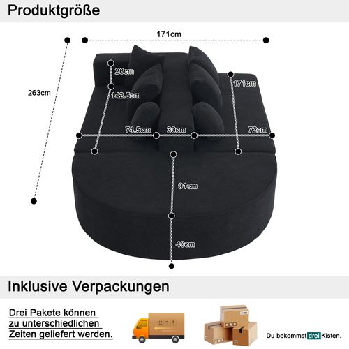 Canapé Compressé Modulable En Chenille, Noir