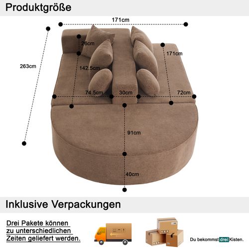 Canapé Compressé Modulable En Chenille, Marron