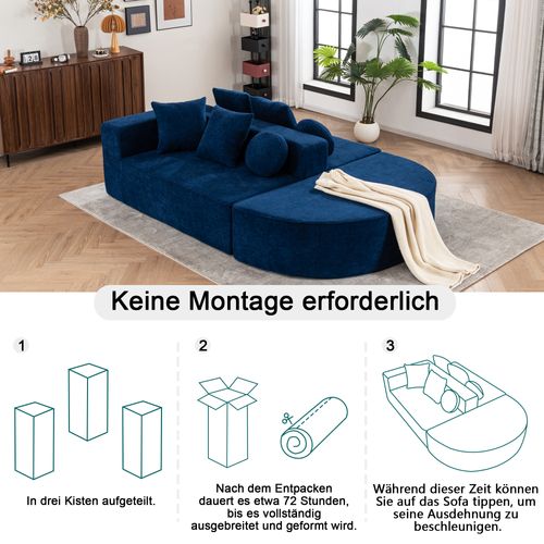 Canapé Compressé Modulable En Chenille, Bleu