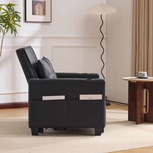 Fauteuil Convertible, 1 Place 3-en-1 Avec Accoudoirs, Porte-gobelets Et Port USB, Noir