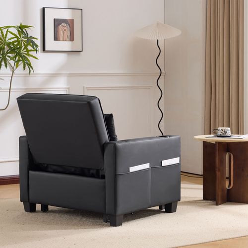 Fauteuil Convertible, 1 Place 3-en-1 Avec Accoudoirs, Porte-gobelets Et Port USB, Noir