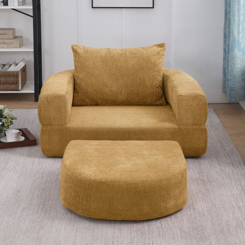 Canapé-lit Pliant Modulable Sans Montage, Tissu Doux Jaune