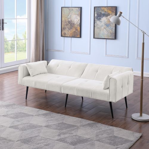 Canapé-lit Futon 2 Places 175 Cm En Velours Côtelé, Convertible Beige