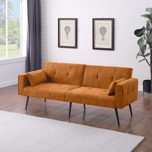 Canapé-lit Futon 2 Places 175 Cm En Velours Côtelé, Convertible Orange