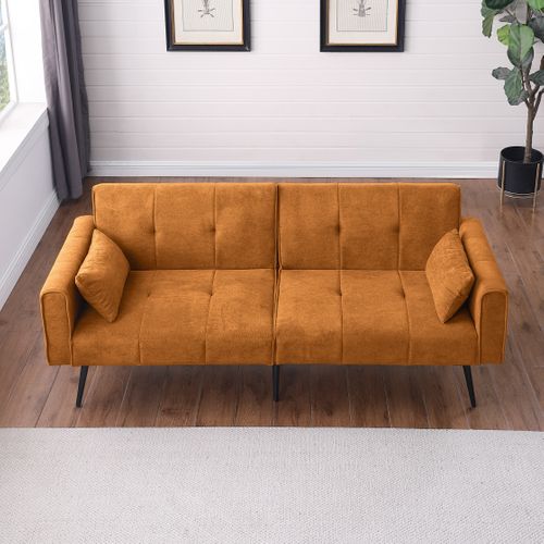 Canapé-lit Futon 2 Places 175 Cm En Velours Côtelé, Convertible Orange