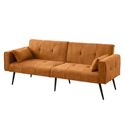 Canapé-lit Futon 2 Places 175 Cm En Velours Côtelé, Convertible Orange