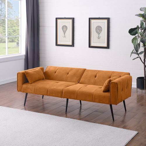 Canapé-lit Futon 2 Places 175 Cm En Velours Côtelé, Convertible Orange