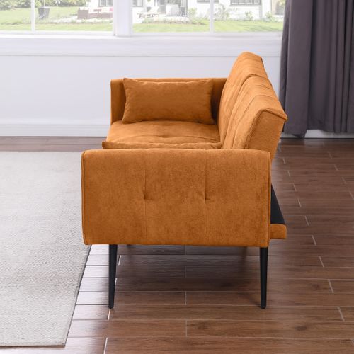 Canapé-lit Futon 2 Places 175 Cm En Velours Côtelé, Convertible Orange