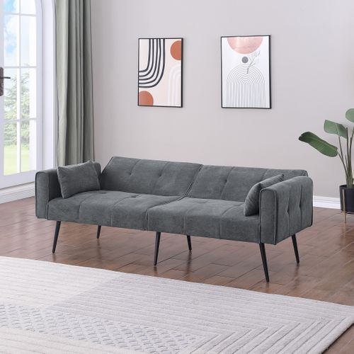 Canapé-lit Futon 2 Places 175 Cm En Velours Côtelé, Convertible Gris