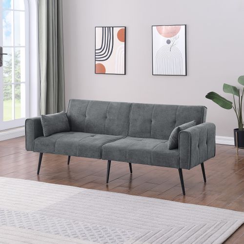 Canapé-lit Futon 2 Places 175 Cm En Velours Côtelé, Convertible Gris