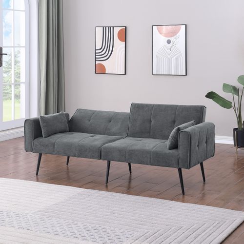Canapé-lit Futon 2 Places 175 Cm En Velours Côtelé, Convertible Gris
