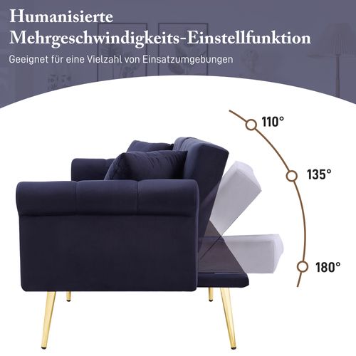 Canapé-lit 2 Places En Velours Avec Dossier 3 Positions Et Pieds Métal Doré