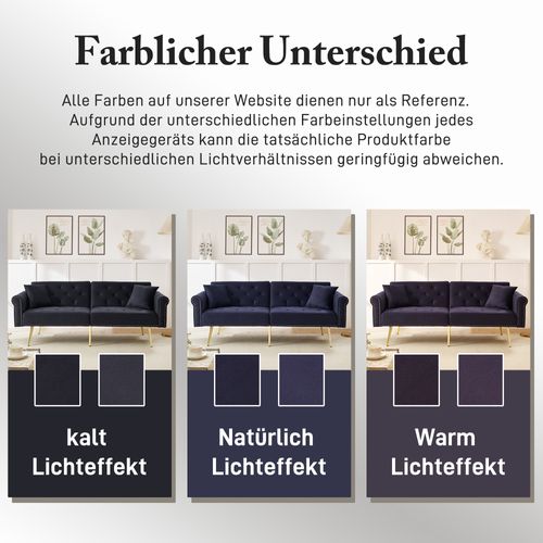 Canapé-lit 2 Places En Velours Avec Dossier 3 Positions Et Pieds Métal Doré