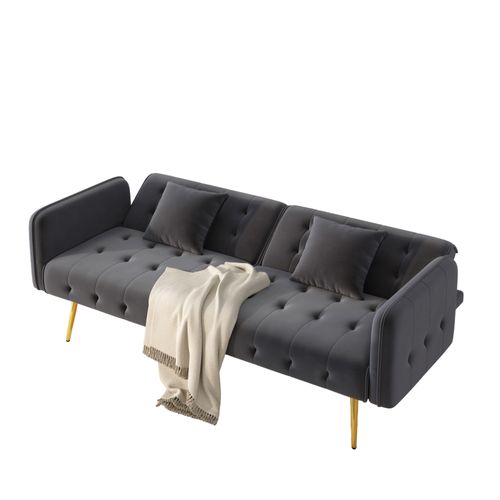 Canapé-lit 2 Places En Velours Avec Dossier Et Accoudoirs Multi-positions, Gris