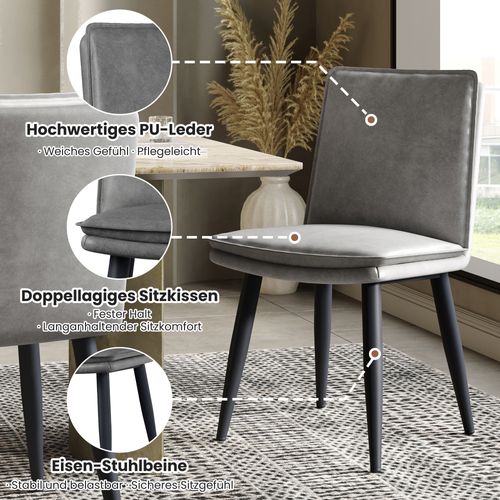4 Chaises De Salle à Manger En Pu Gris Avec Double Coussin, Confortables