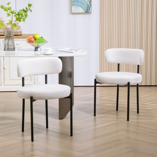 Lot De 2 Chaises De Salle à Manger Fleece Crème Avec Pieds Métal