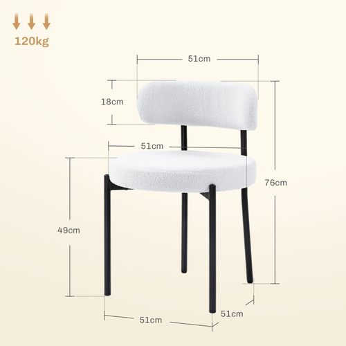 Lot De 2 Chaises De Salle à Manger Fleece Crème Avec Pieds Métal