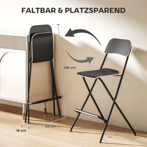 Lot De 2 Tabourets De Bar Pliables Noirs Avec Structure En Acier
