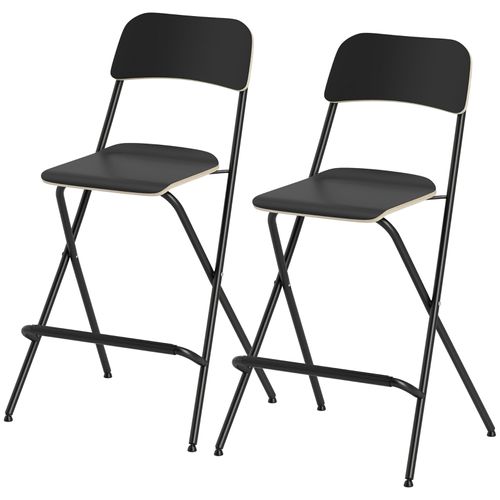 Lot De 2 Tabourets De Bar Pliables Noirs Avec Structure En Acier