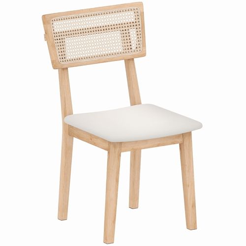 Chaise De Salle à Manger Avec Dossier En Rotin Et Assise En Simili Cuir, Bois Naturel