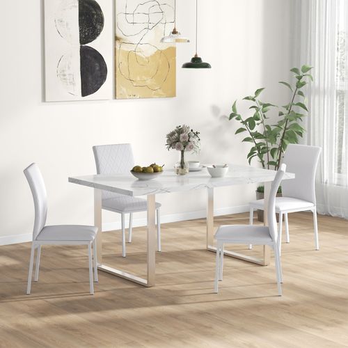 Lot De 4 Chaises De Salle à Manger En Simili Cuir Avec Pieds Métal, Blanc