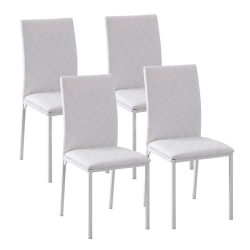 Lot De 4 Chaises De Salle à Manger En Simili Cuir Avec Pieds Métal, Blanc