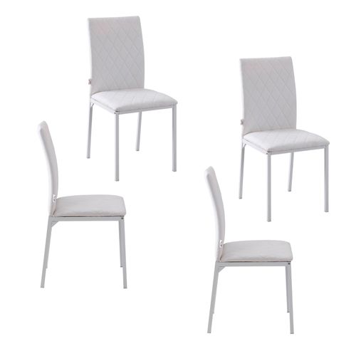 Lot De 4 Chaises De Salle à Manger En Simili Cuir Avec Pieds Métal, Blanc
