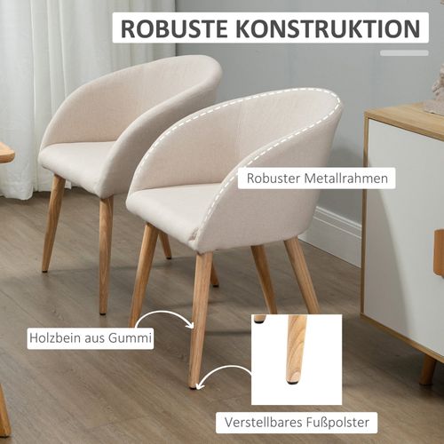 Lot De 2 Chaises Scandinaves Rembourrées Avec Pieds En Bois, Beige