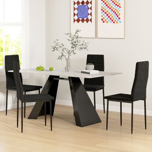 Lot De 4 Chaises De Salle à Manger Modernes Avec Assise En Tissu Noir