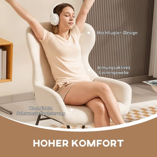 Chaise Moderne à Oreilles Avec Dossier Haut Et Assise Rembourrée Crème