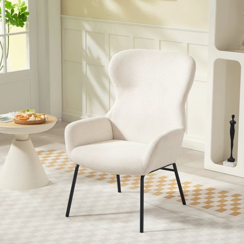 Chaise Moderne à Oreilles Avec Dossier Haut Et Assise Rembourrée Crème