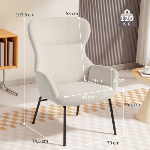 Chaise Moderne à Oreilles Avec Dossier Haut Et Assise Rembourrée Crème