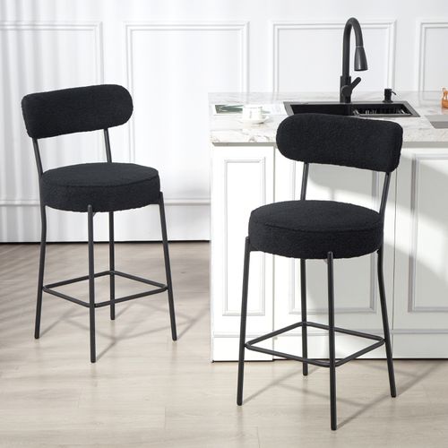 Lot De 2 Tabourets De Bar Avec Siège Rembourré Et Repose-pieds, Noir