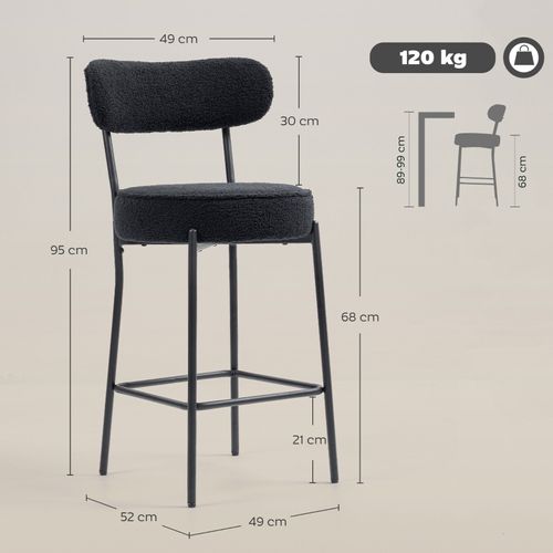 Lot De 2 Tabourets De Bar Avec Siège Rembourré Et Repose-pieds, Noir