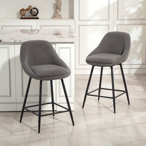 Lot De 2 Tabourets De Bar Pivotants Avec Assise En Velours Côtelé, Gris