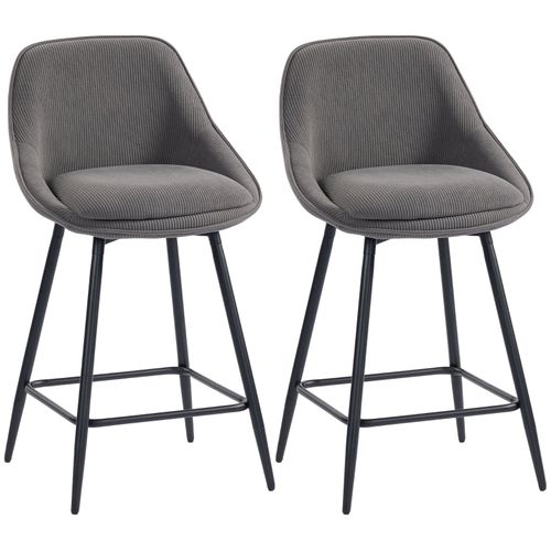 Lot De 2 Tabourets De Bar Pivotants Avec Assise En Velours Côtelé, Gris