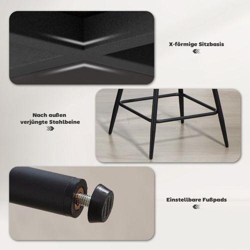 Lot De 2 Tabourets De Bar Pivotants Avec Assise En Velours Côtelé, Gris