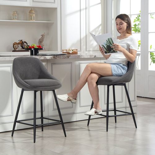 Lot De 2 Tabourets De Bar Pivotants Avec Assise En Velours Côtelé, Gris