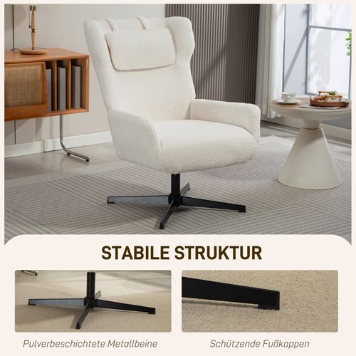 Fauteuil D'appoint Crème En Fleece Avec Base Pivotante Et Armature Métal