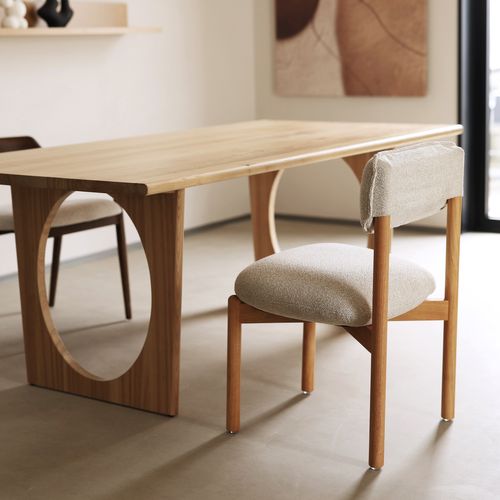 Chaise En Bois Naturel Avec Assise Beige, Design Moderne Et Élégant