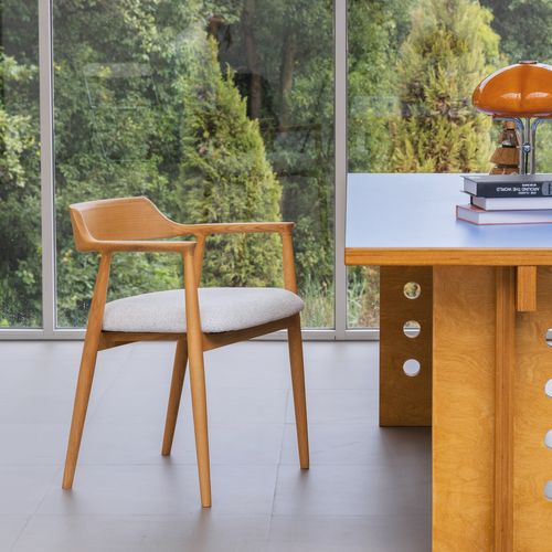 Chaise De Salle à Manger En Bois Naturel Et Blanc, Design Kennedy Intemporel, Assise Rembourrée