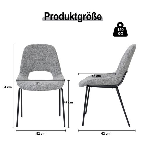 Lot De 2 Chaises Gris Clair Design Scandinave, Dossier Ajouré Et Pieds Métal