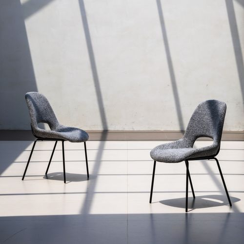 Lot De 2 Chaises Gris Clair Design Scandinave, Dossier Ajouré Et Pieds Métal