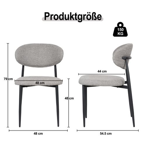 Lot De 4 Chaises Gris Design Classique, Dossier Courbé Et Structure Métal