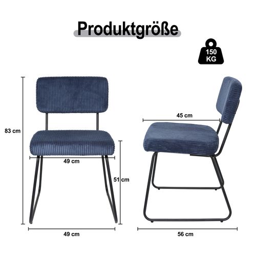 Lot De 2 Chaises Bleu Marine Design Unique à Rayures, Structure Métal