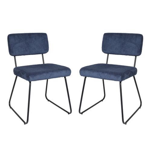 Lot De 2 Chaises Bleu Marine Design Unique à Rayures, Structure Métal