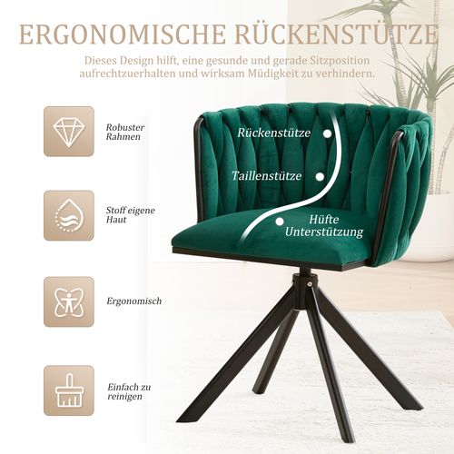 Lot De 2 Chaise De Salle à Manger Pivotants En Velours Avec Pieds Métal, Ergonomiques